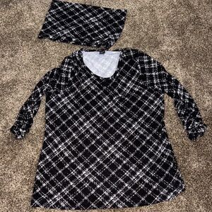 Robert Louis Black and White Patterned Top with Scarf